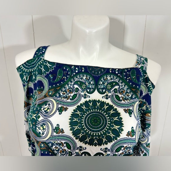 NEW Jon & Anna Top Sz L Blue Cold Shoulder Short Sleeve Casual Elastic Waist - Picture 7 of 10